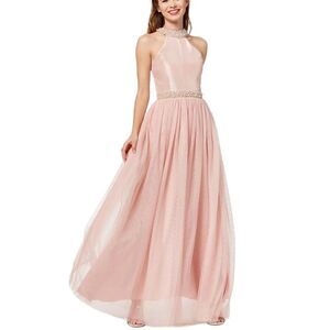 Speechless Juniors' Imitation-Pearl Halter Gown Size 15 Color Pink